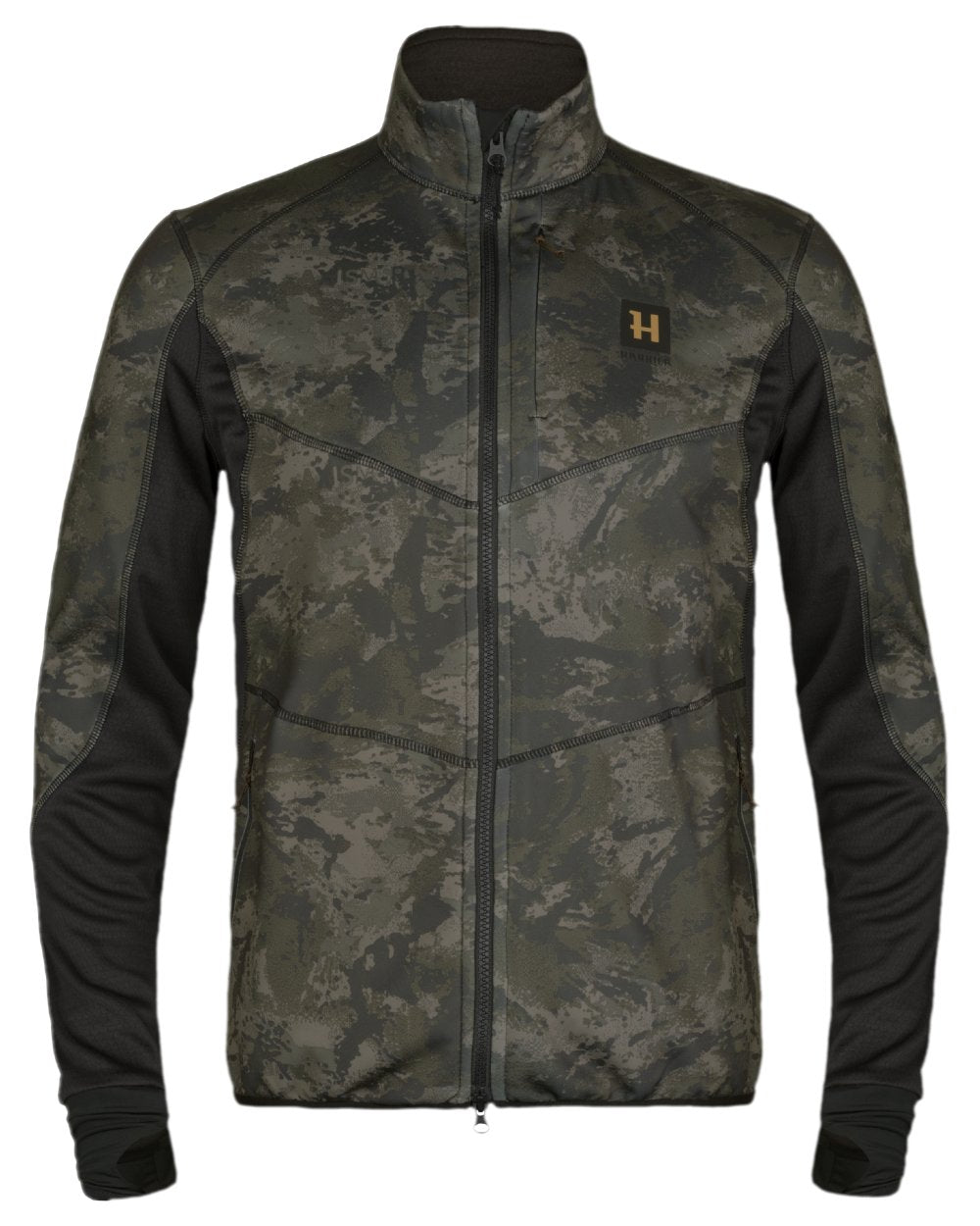 AXIS Black Black Coloured Harkila NOCTYX Camo Fleece Jacket on white background #colour_axis-black-black