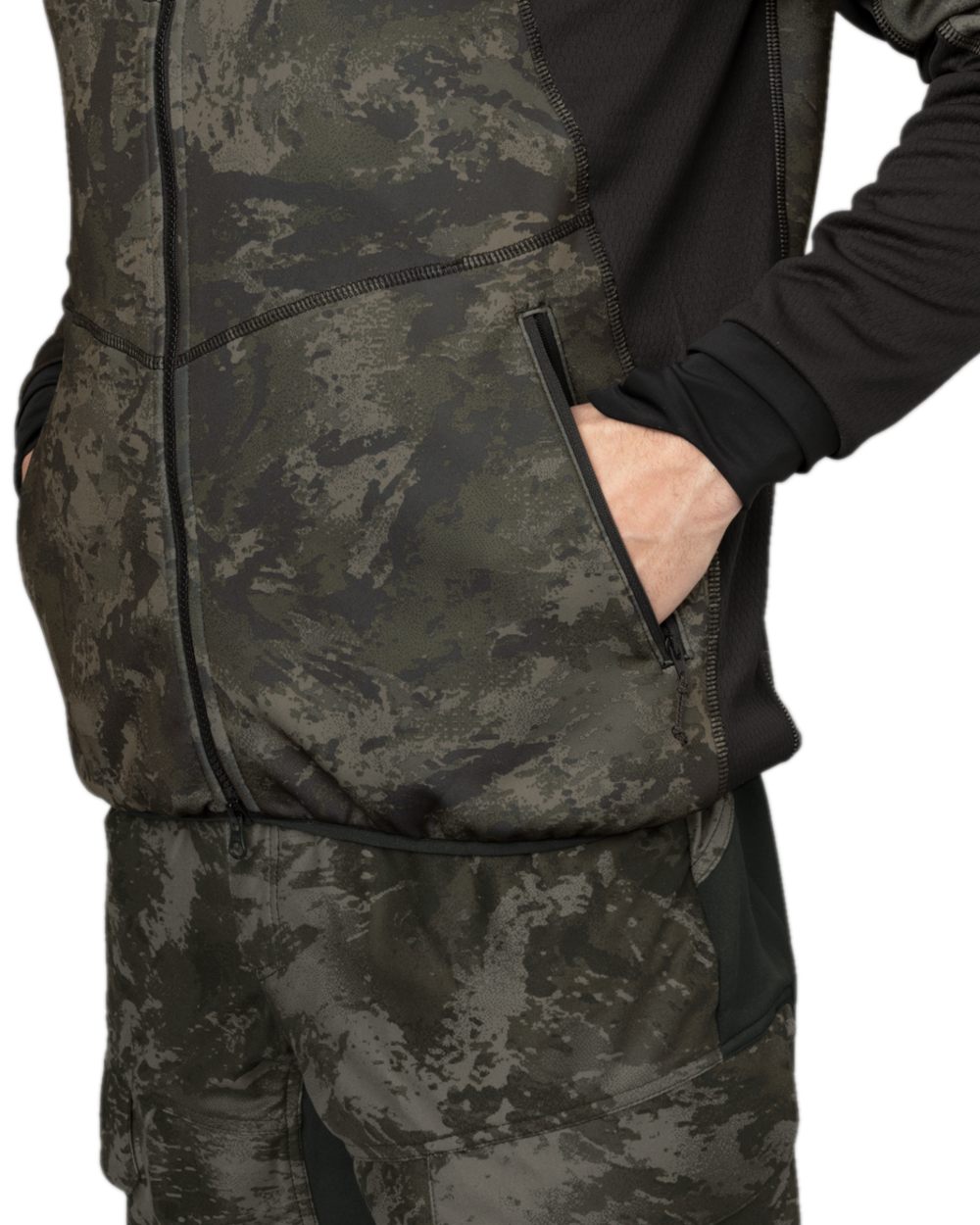 AXIS Black Black Coloured Harkila NOCTYX Camo Fleece Jacket on white background #colour_axis-black-black