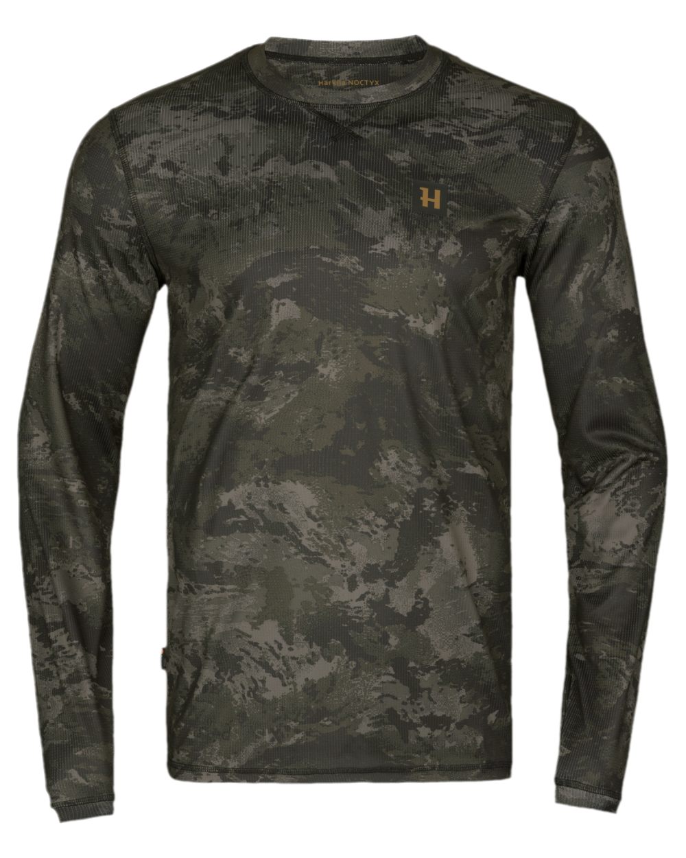 AXIS Black Coloured Harkila NOCTYX Camo Long Sleeve T-Shirt on white background #colour_axis-black