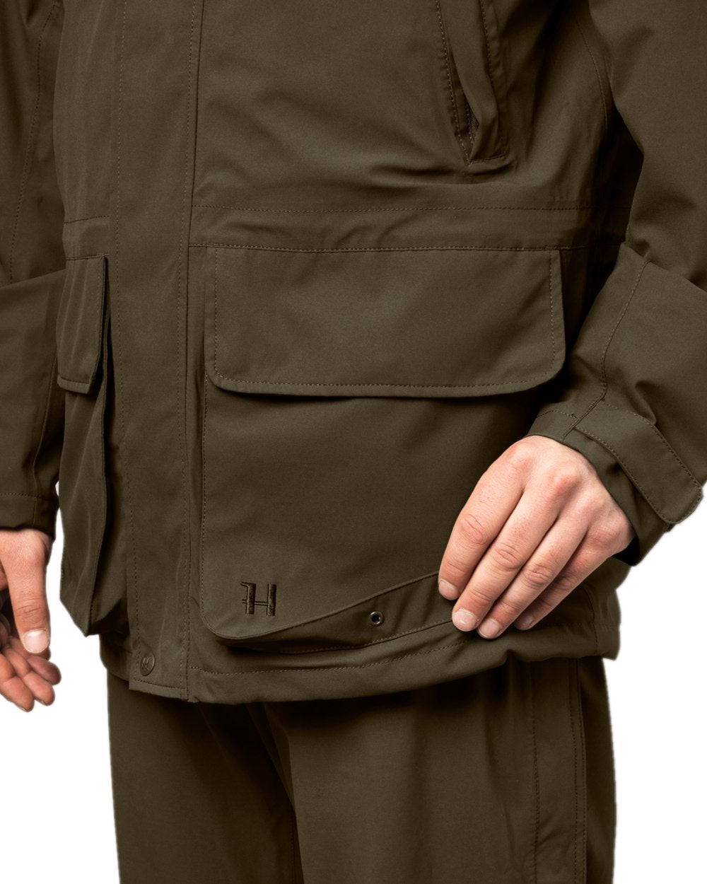 Willow Green Coloured Harkila Orton Tech HWS Jacket on white background #colour_willow-green