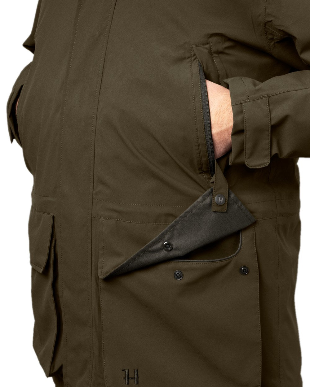 Willow Green Coloured Harkila Orton Tech HWS Jacket on white background #colour_willow-green