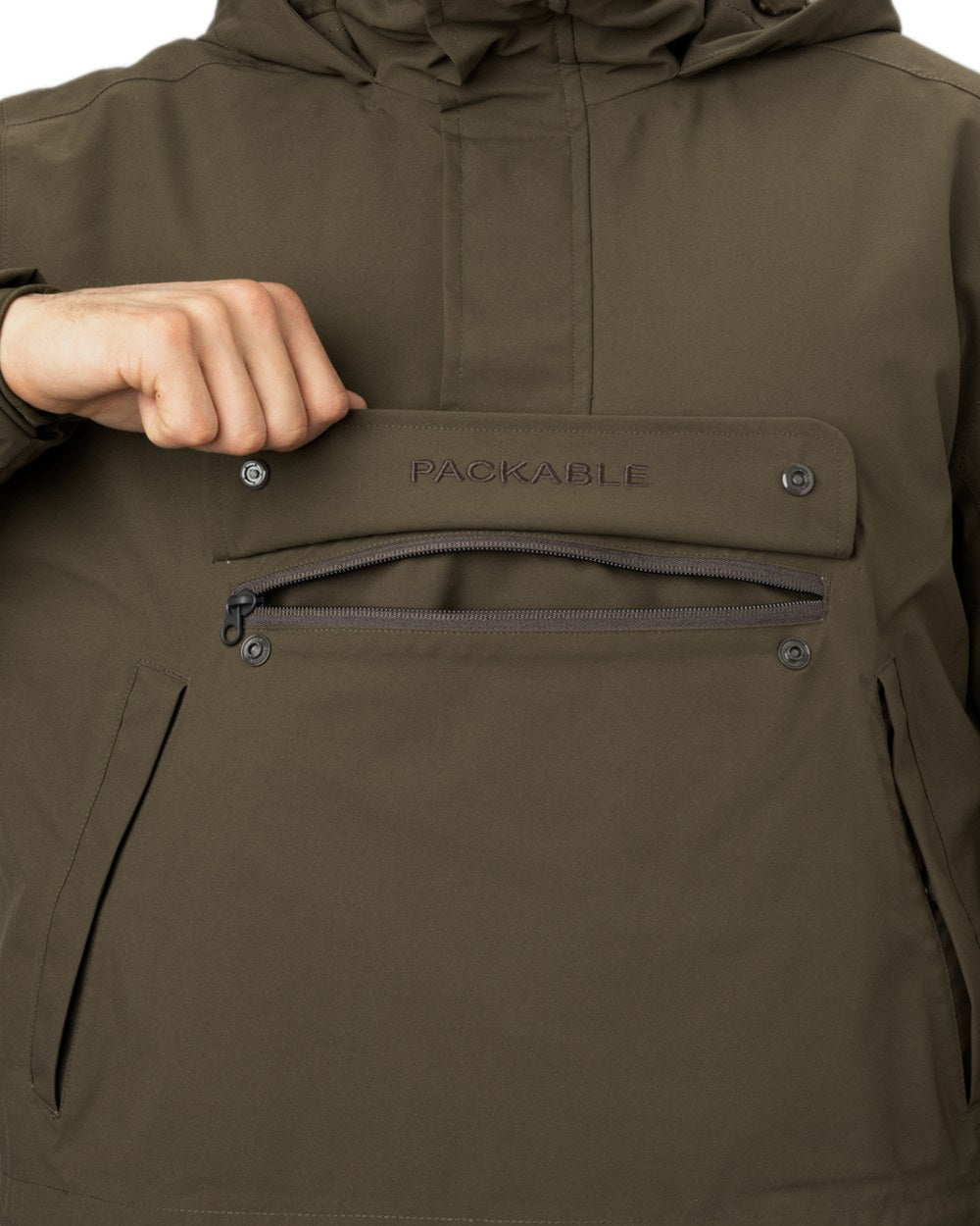 Willow Green Coloured Harkila Orton Tech HWS Packable Smock on white background #colour_willow-green