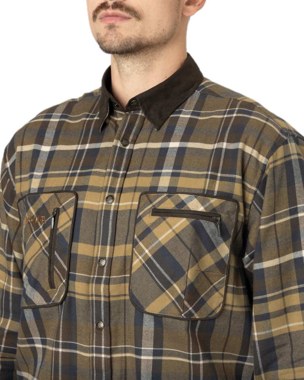 Antique Bronze Coloured Harkila Pajala Check Shirt on white background #colour_antique-bronze