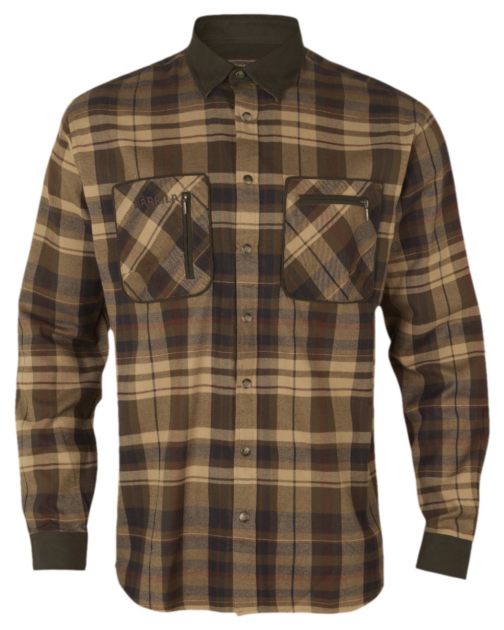 Beige Brown Coloured Harkila Pajala Check Shirt on white background #colour_beige-brown