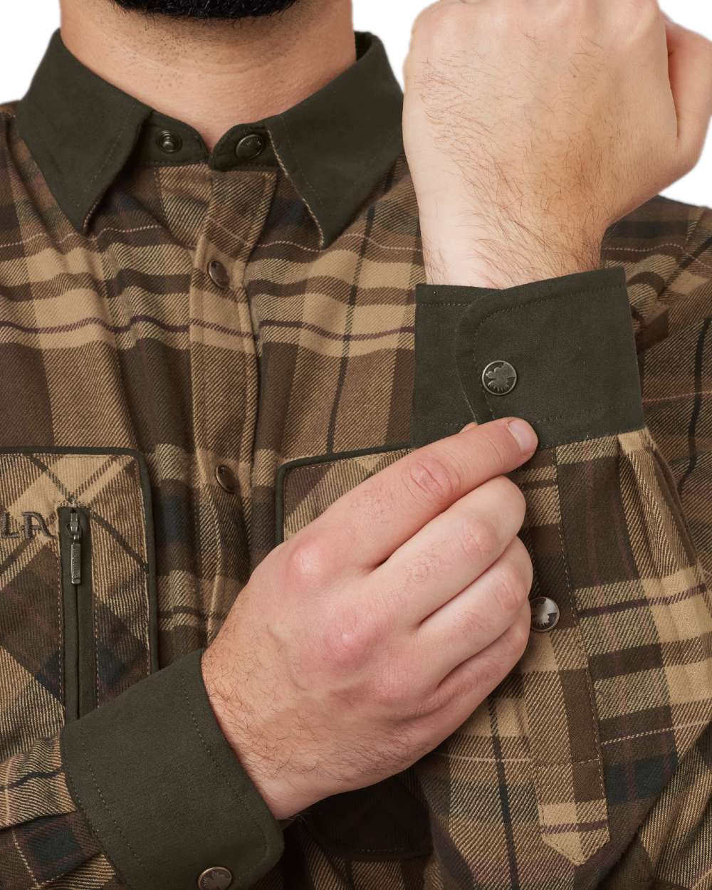 Beige Brown Coloured Harkila Pajala Check Shirt on white background #colour_beige-brown