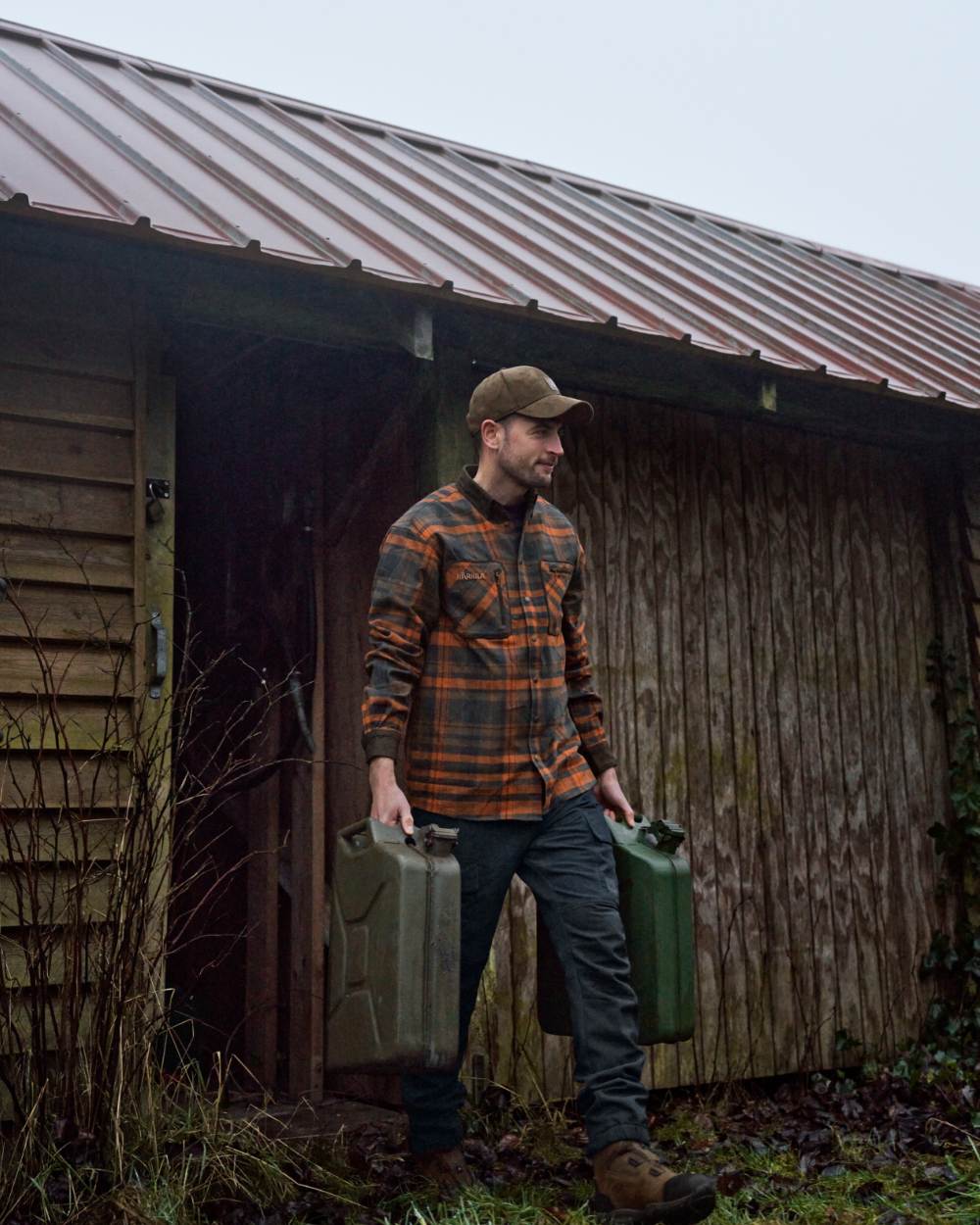 Bombay Brown Coloured Harkila Pajala Check Shirt on outdoor background #colour_bombay-brown