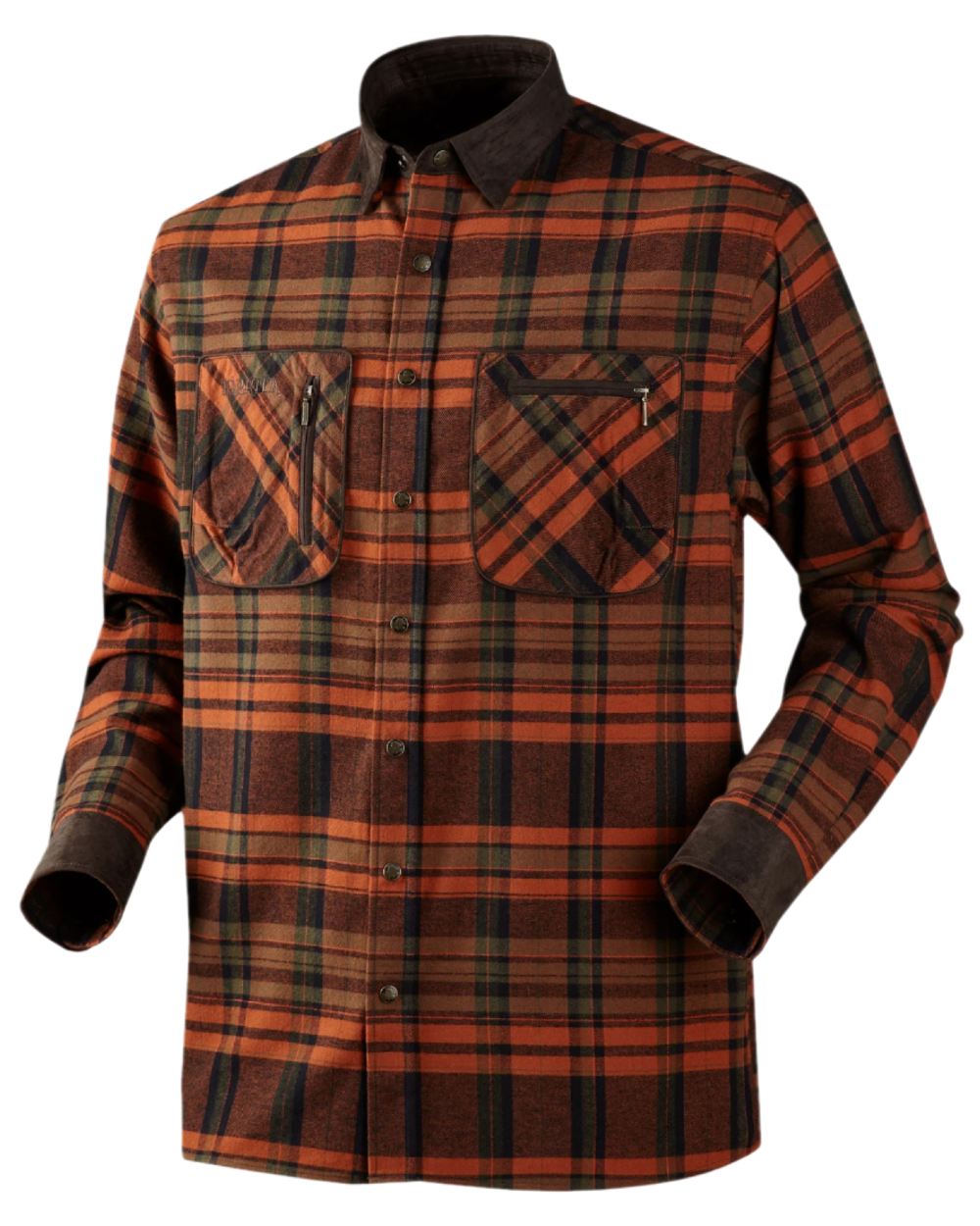 Burnt Orange Coloured Harkila Pajala Check Shirt on white background #colour_burnt-orange