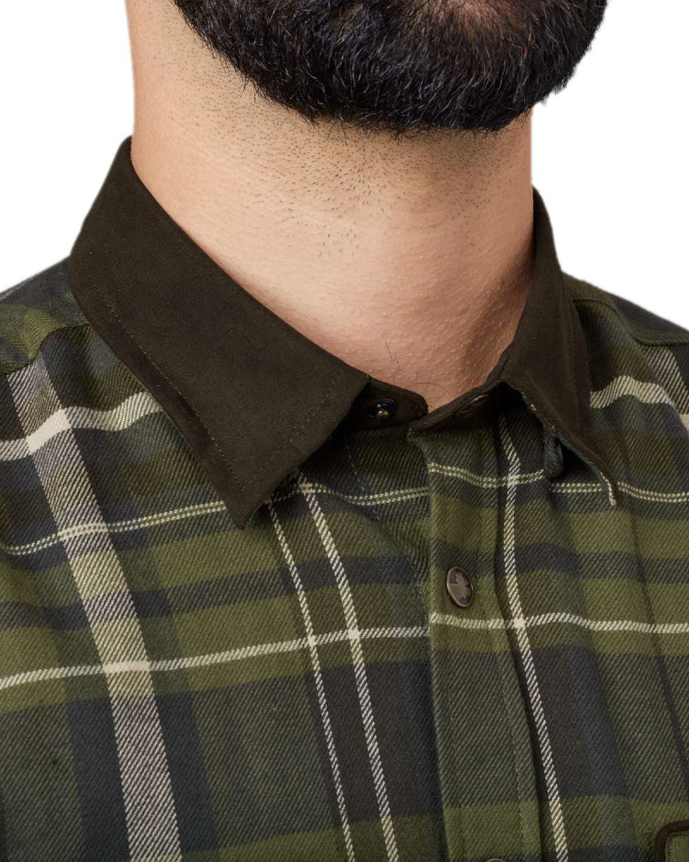 Olive Check Coloured Harkila Pajala Check Shirt on white background #colour_olive-check