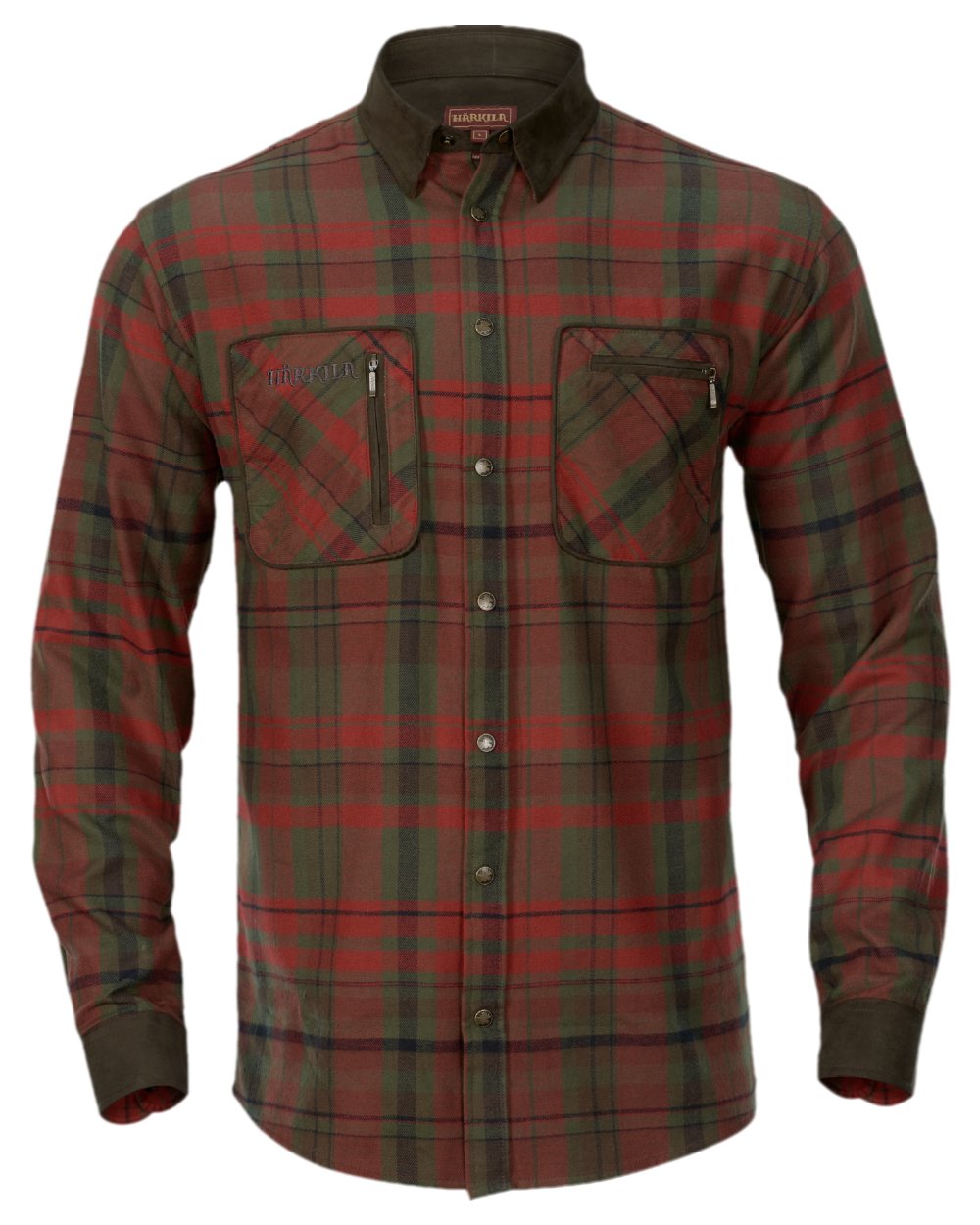 Red Autumn Check Coloured Harkila Pajala Check Shirt on white background #colour_red-autumn-check