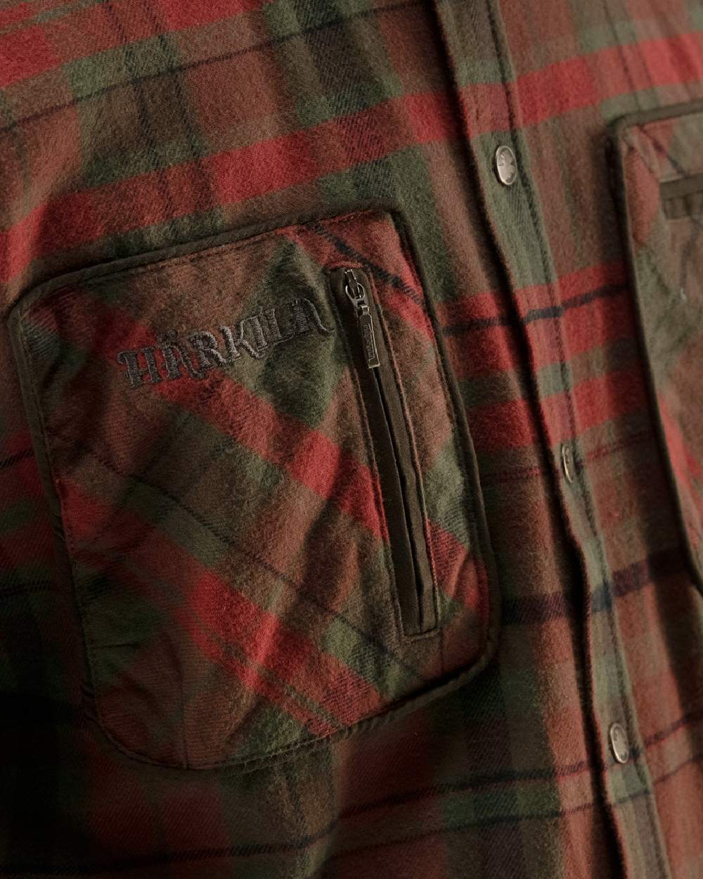 Red Autumn Check Coloured Harkila Pajala Check Shirt on white background #colour_red-autumn-check