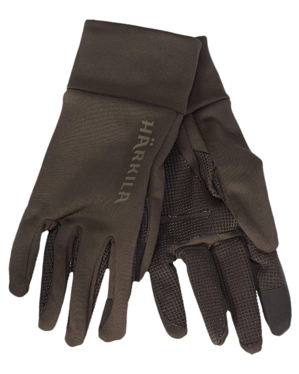 Shadow Brown Coloured Harkila Power Stretch Gloves on white background #colour_shadow-brown