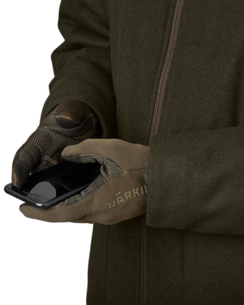 Shadow Brown Coloured Harkila Power Stretch Gloves on white background #colour_shadow-brown