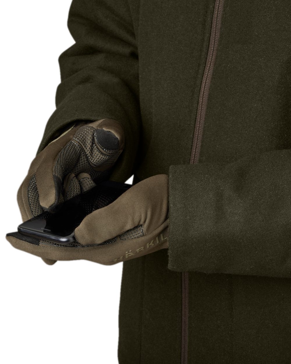 Shadow Brown Coloured Harkila Power Stretch Gloves on white background #colour_shadow-brown