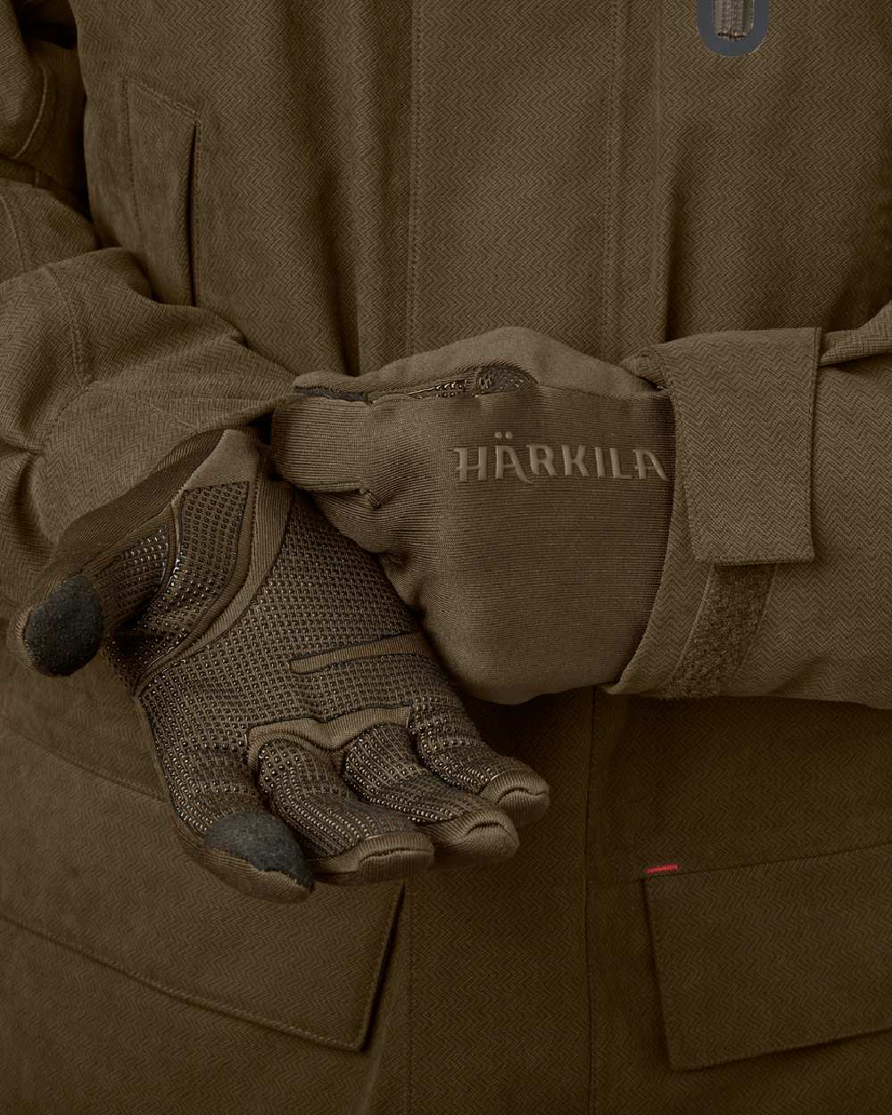 Willow Green Coloured Harkila Power Stretch Gloves on white background #colour_willow-green