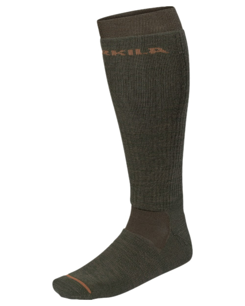 Green Shadow Brown Coloured Harkila Pro Hunter 2.0 Long Socks on white background #colour_green-shadow-brown
