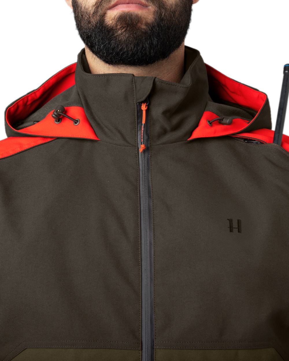 Willow Green Orange Coloured Harkila Pro Hunter Dog Keeper GTX Jacket on white background #colour_willow-green-orange
