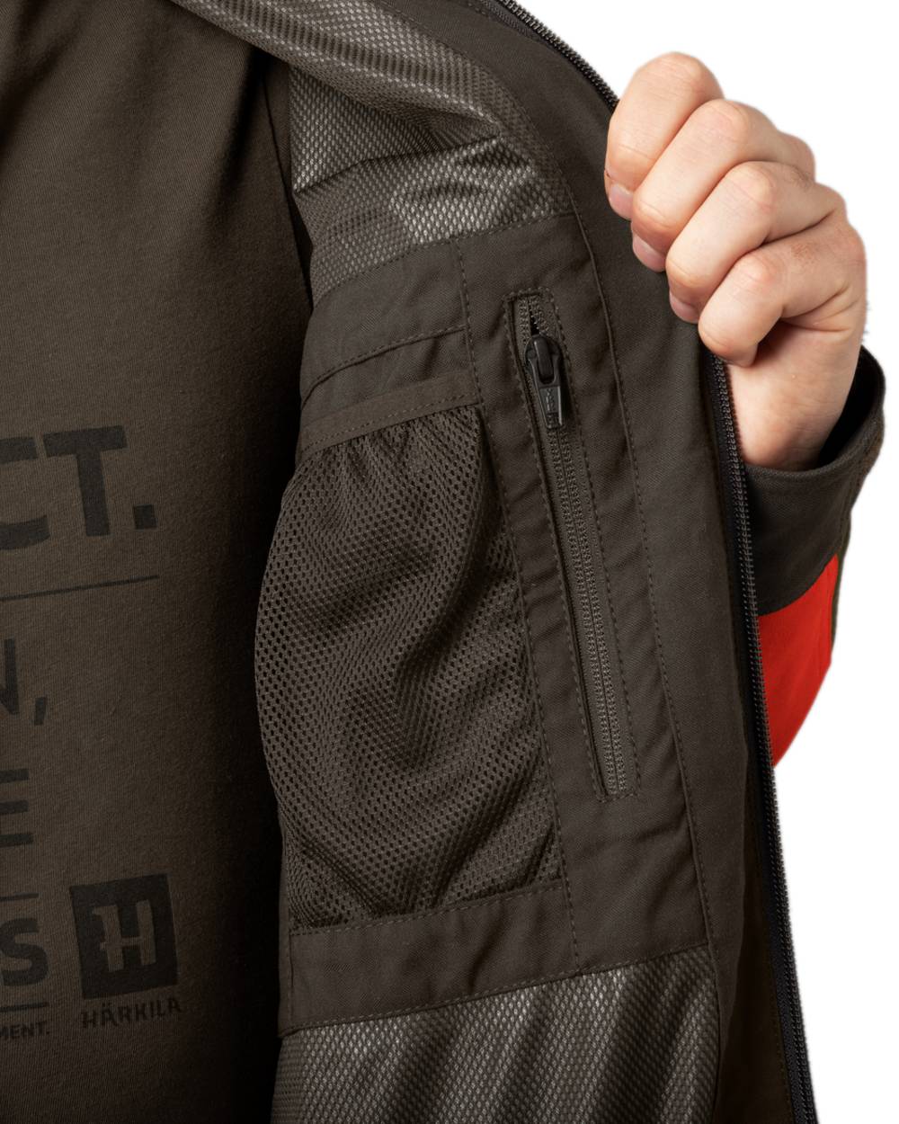 Willow Green Orange Coloured Harkila Pro Hunter Dog Keeper GTX Jacket on white background #colour_willow-green-orange
