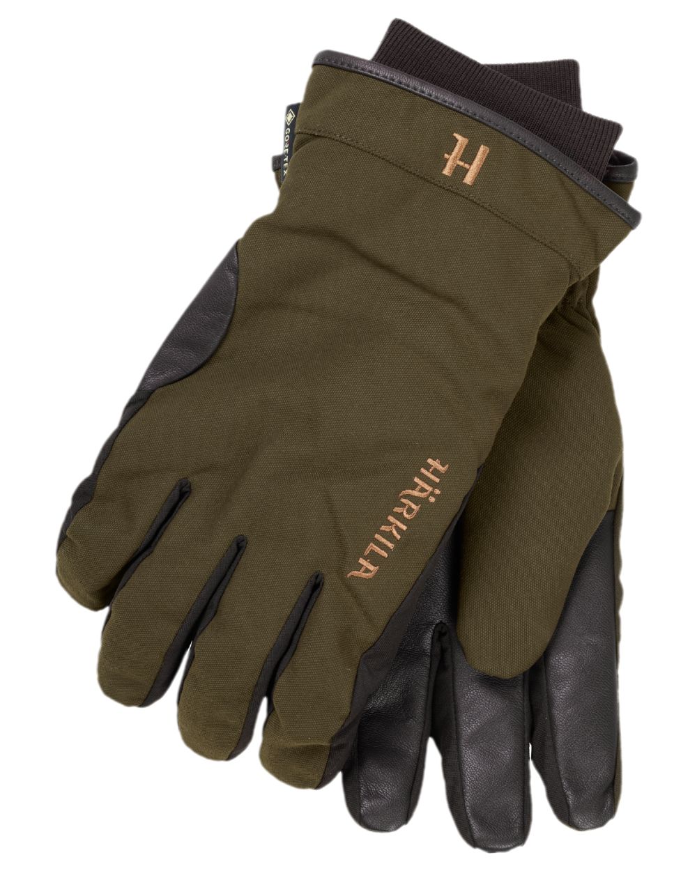 Willow Green Shadow Brown Coloured Harkila Pro Hunter GTX Gloves on white background #colour_wilow-green-shadow-brown