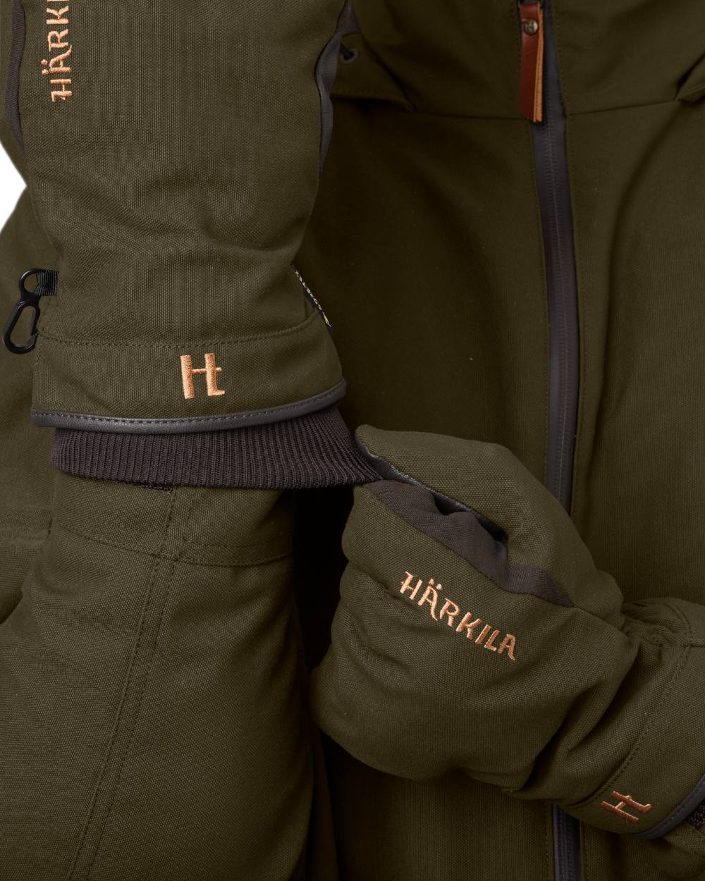 Willow Green Shadow Brown Coloured Harkila Pro Hunter GTX Gloves on white background #colour_wilow-green-shadow-brown