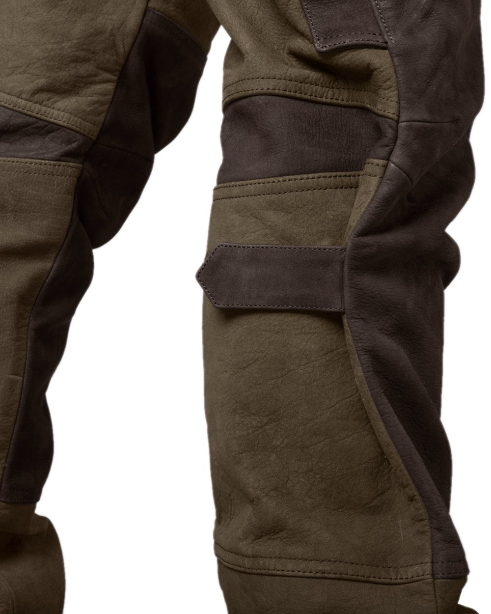 Willow Green Coloured Harkila Pro Hunter Leather Trousers on white background #colour_willow-green