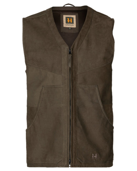 Willow Green Coloured Harkila Pro Hunter Leather Waistcoat on white background #colour_willow-green