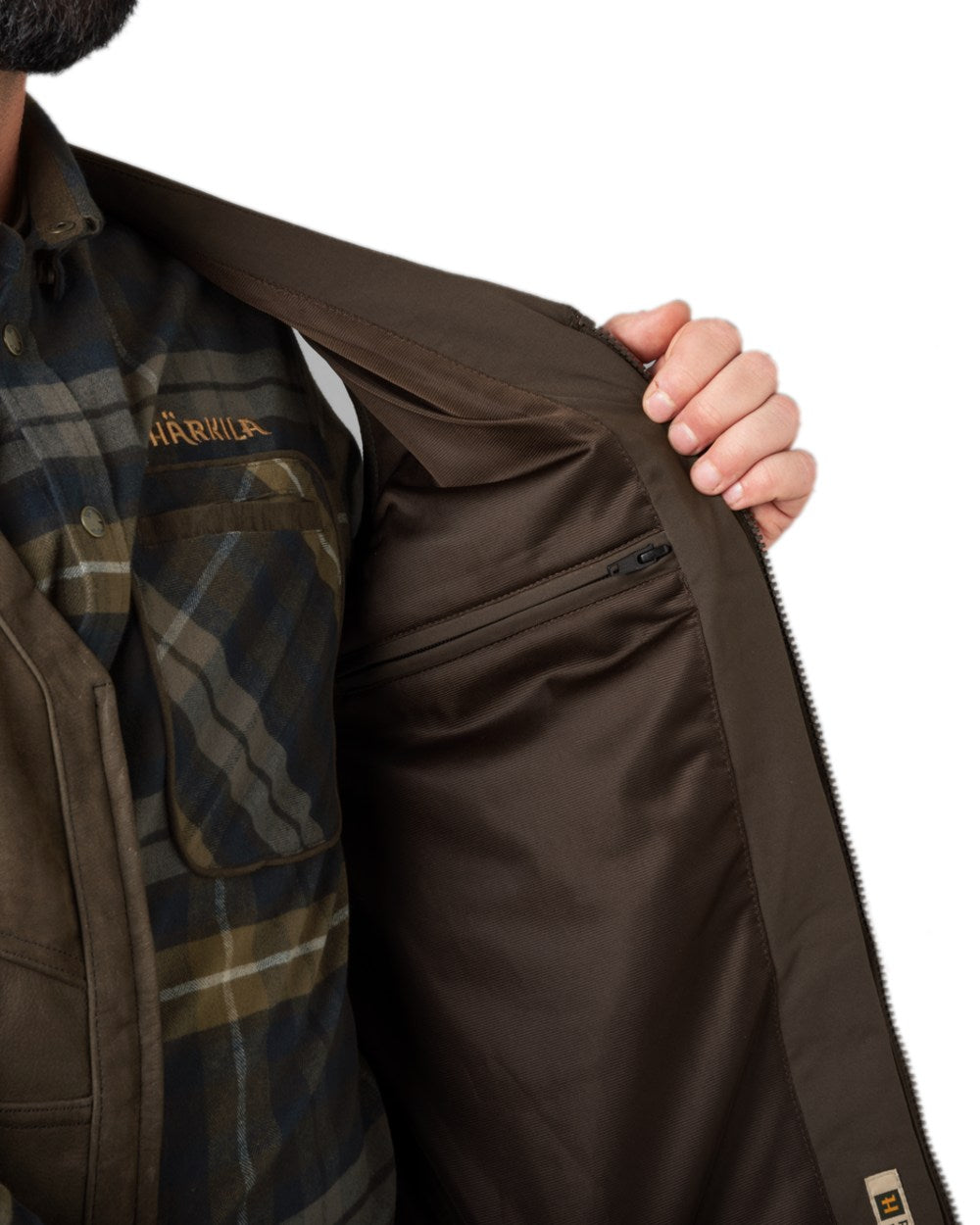 Willow Green Coloured Harkila Pro Hunter Leather Waistcoat on white background #colour_willow-green