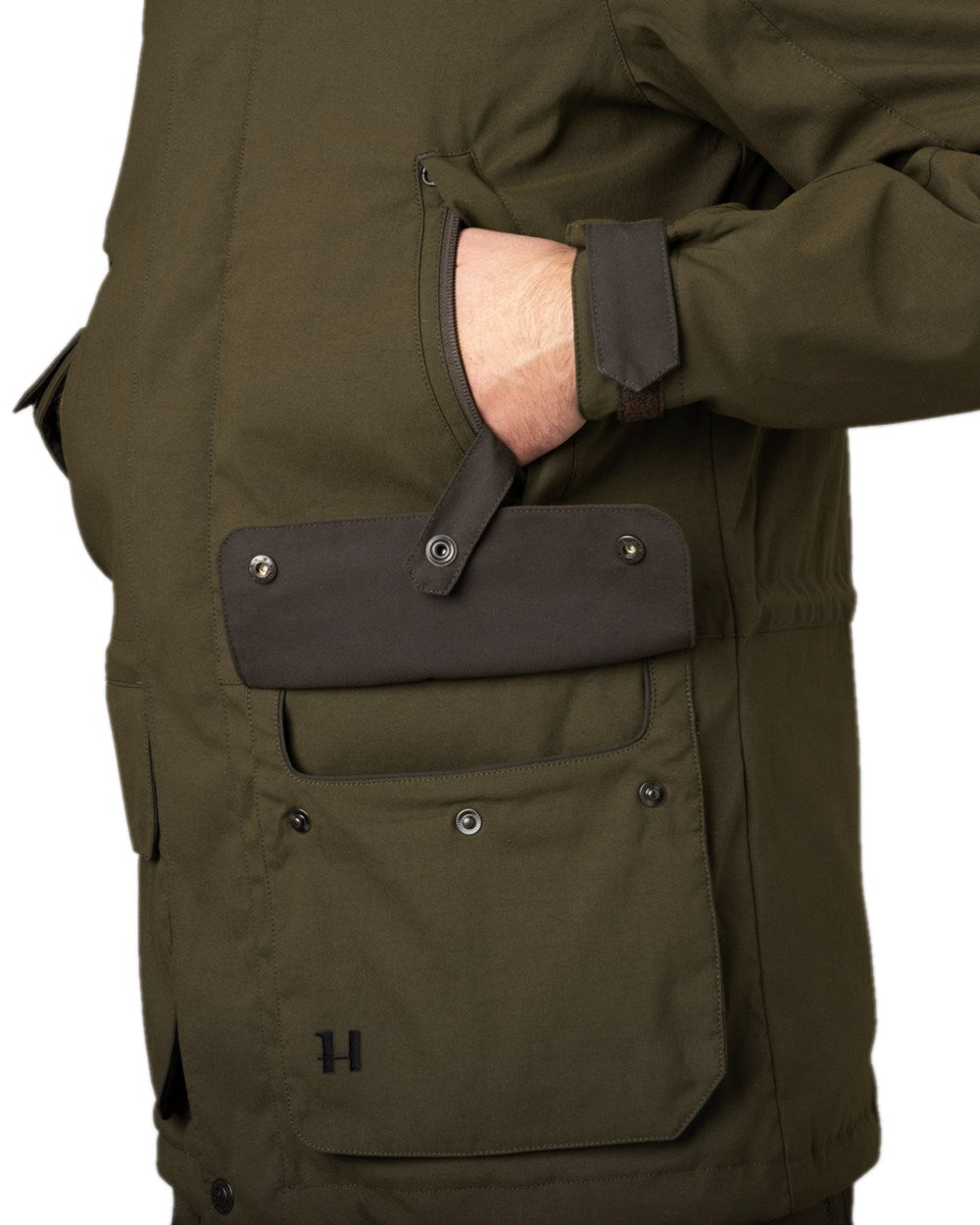 Willow Green Coloured Harkila Pro Hunter Shooting GTX Jacket on white background #colour_willow-green