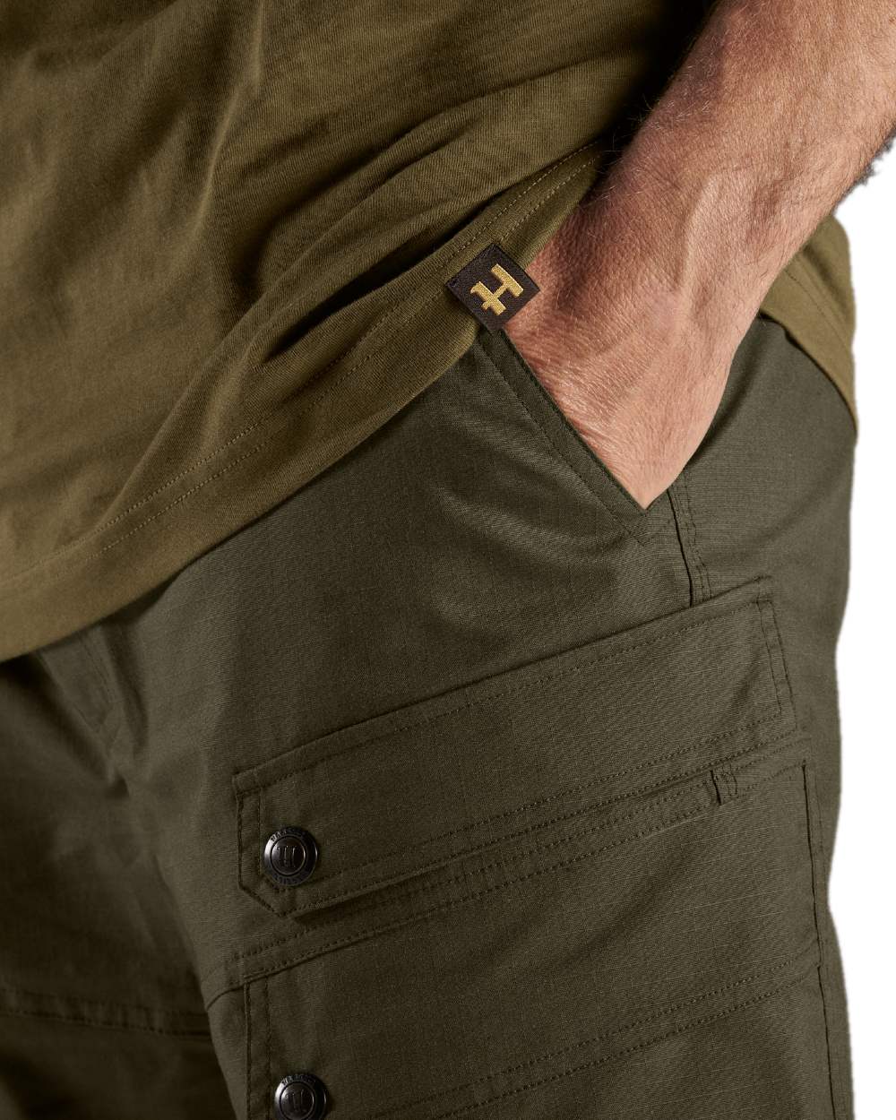 Light Willow Green Coloured Harkila Pro Hunter Short Sleeve T-Shirt on white background #colour_light-willow-green