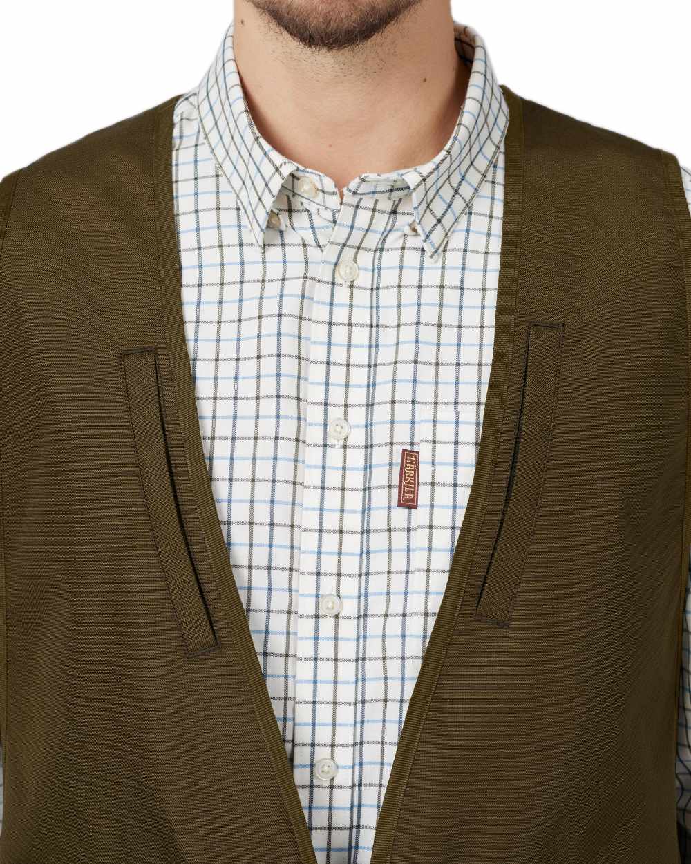 Warm Olive Coloured Harkila Retrieve Dummy Waistcoat on white background #colour_warm-olive