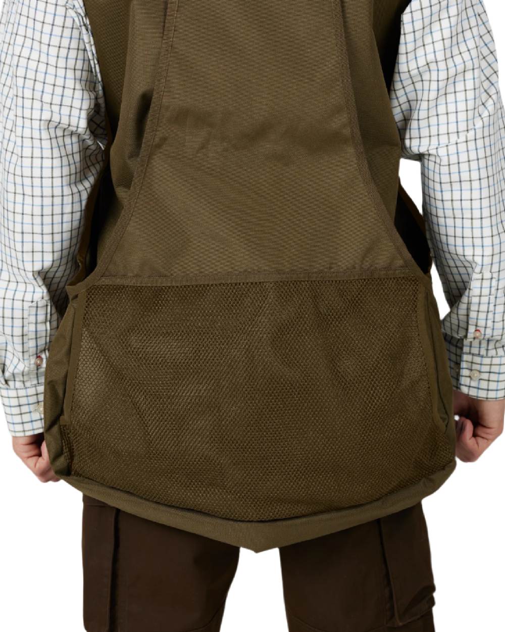 Warm Olive Coloured Harkila Retrieve Dummy Waistcoat on white background #colour_warm-olive