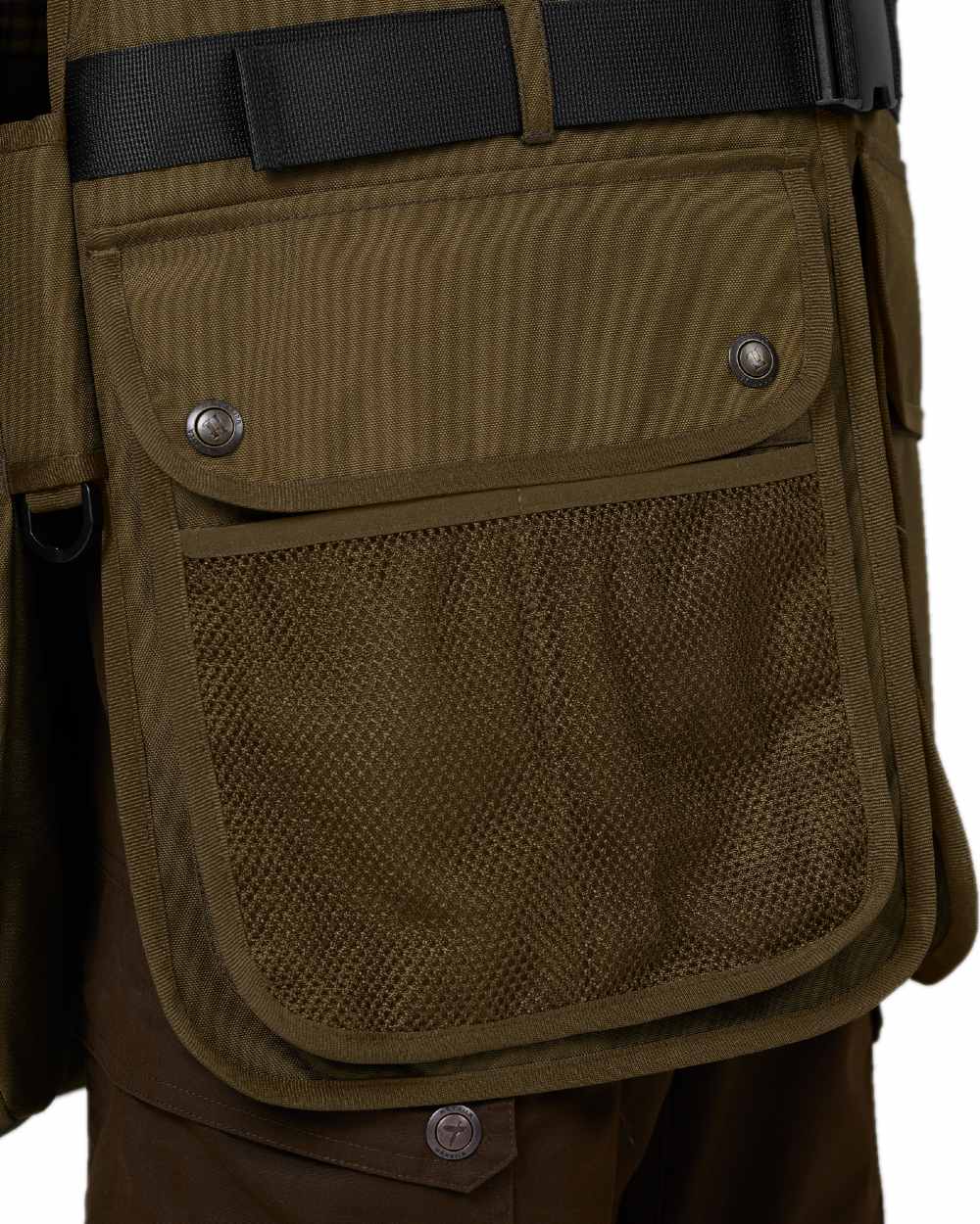 Warm Olive Coloured Harkila Retrieve Dummy Waistcoat on white background #colour_warm-olive