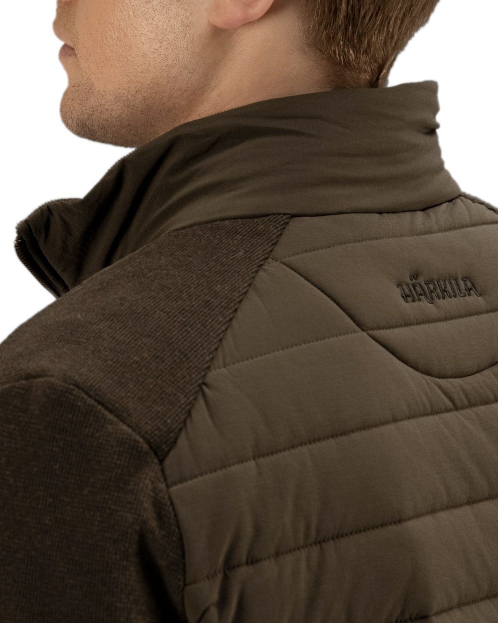 Dark Warm Olive Coloured Harkila Retrieve Insulated Cardigan on white background #colour_dark-warm-olive