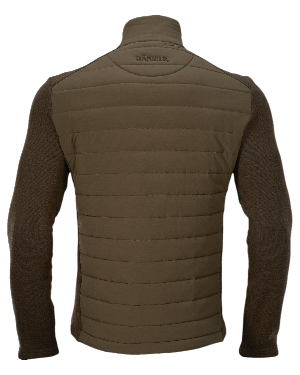 Dark Warm Olive Coloured Harkila Retrieve Insulated Cardigan on white background #colour_dark-warm-olive