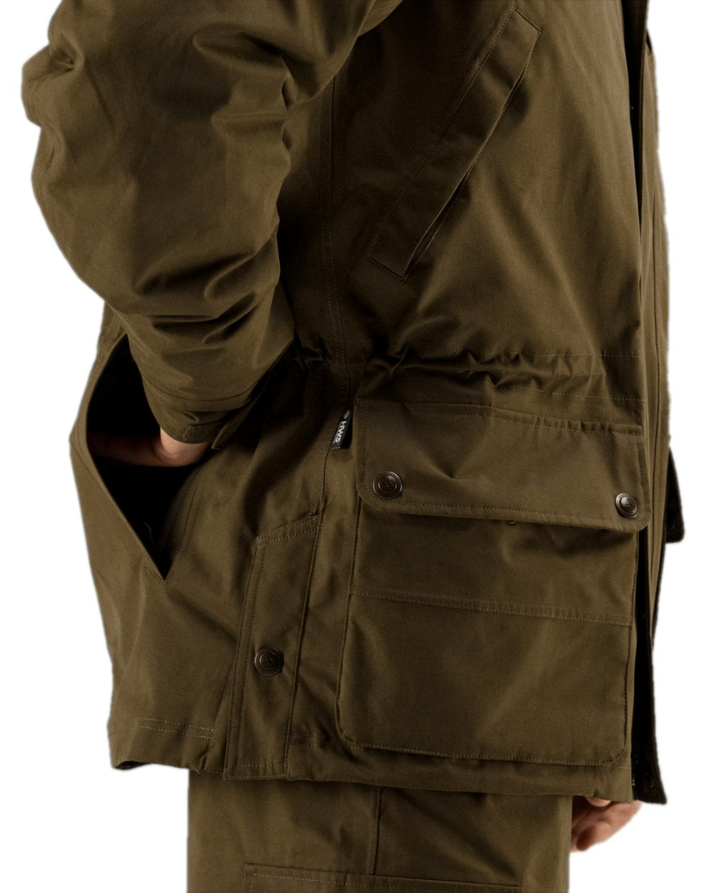 Warm Olive Coloured Harkila Retrieve Jacket on white background #colour_warm-olive