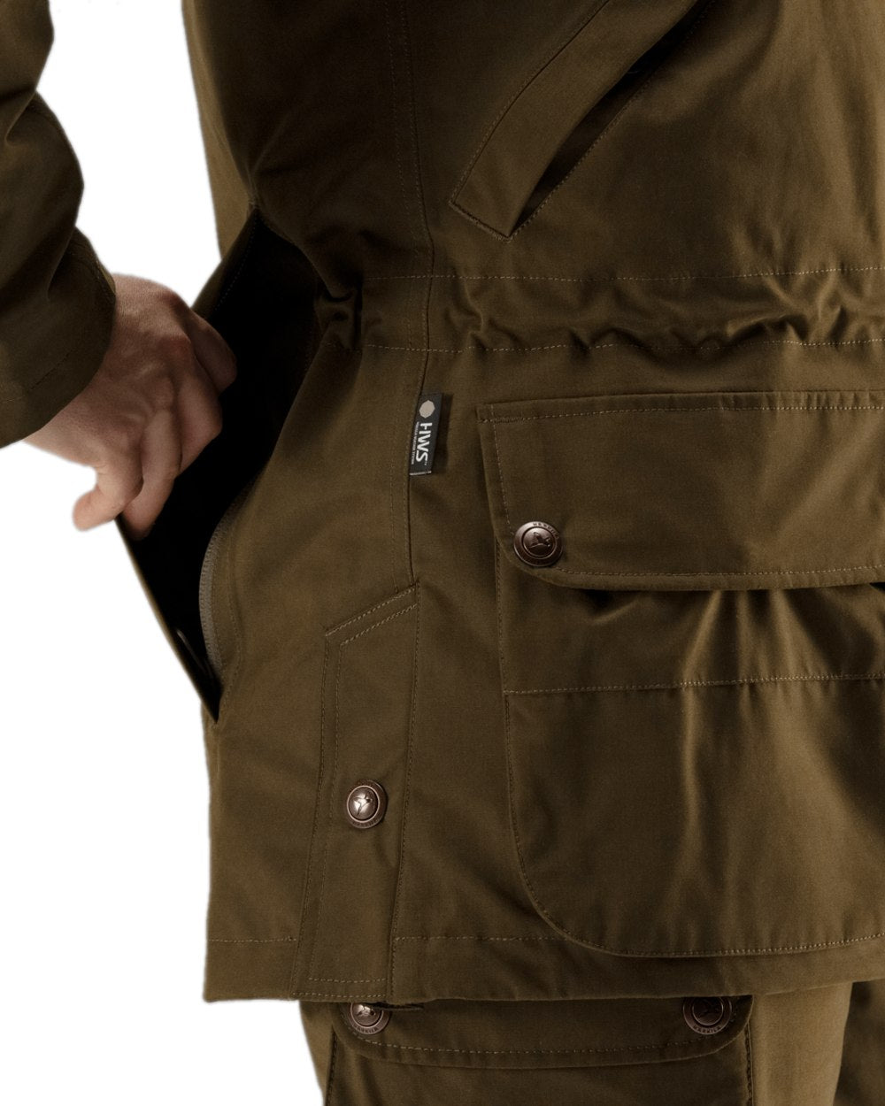Warm Olive Coloured Harkila Retrieve Lady Jacket on white background #colour_warm-olive