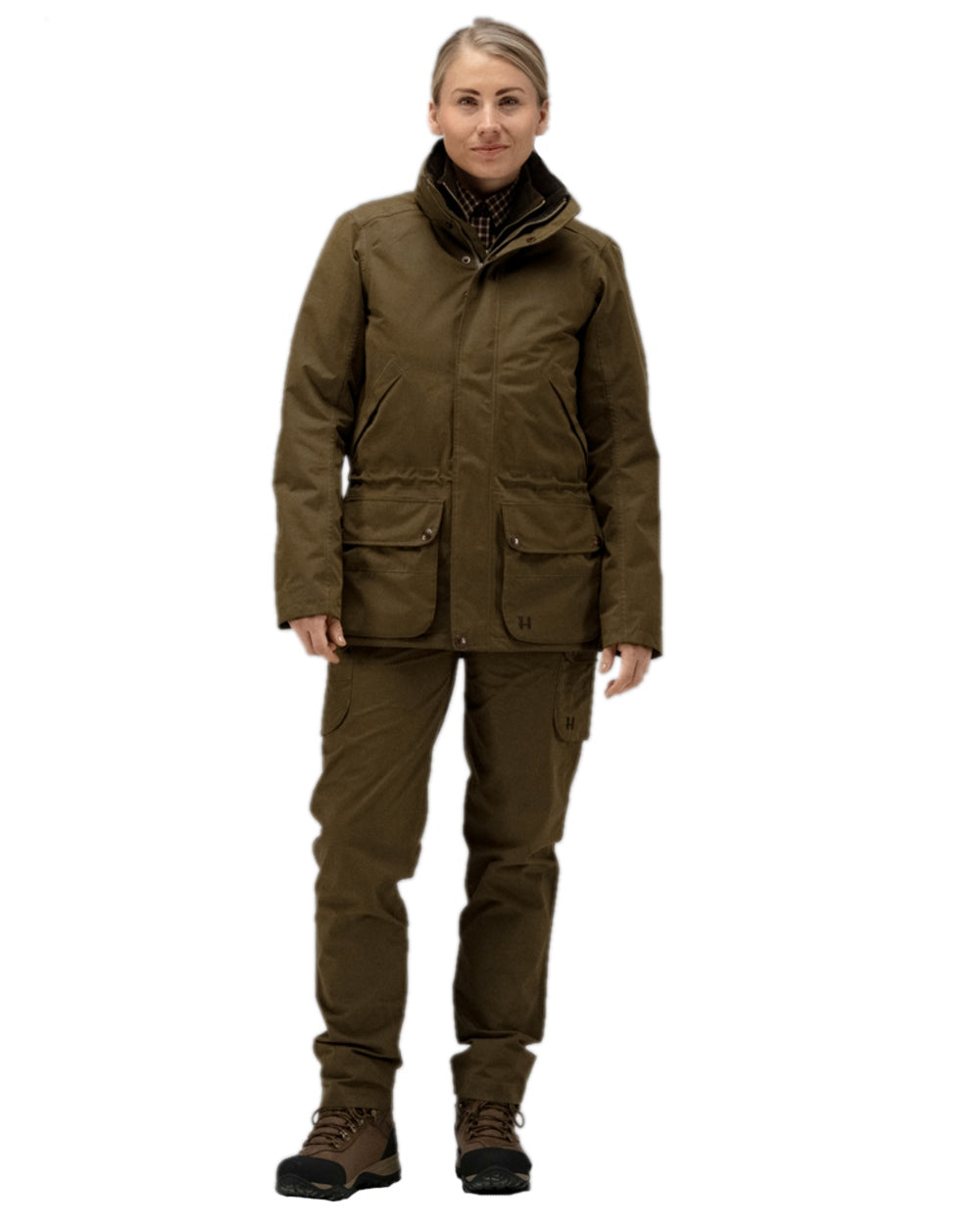 Warm Olive Coloured Harkila Retrieve Lady Jacket on white background #colour_warm-olive