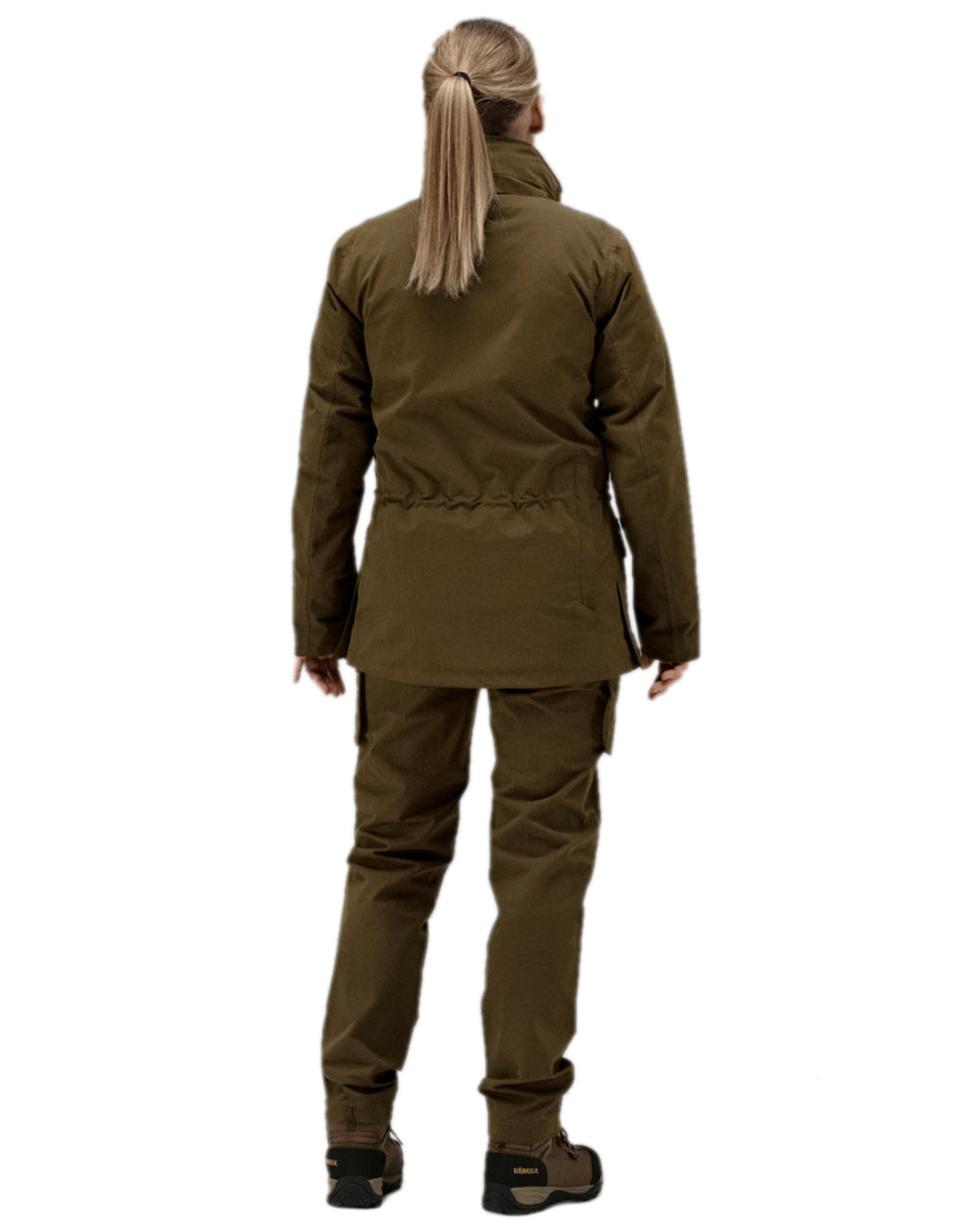 Warm Olive Coloured Harkila Retrieve Lady Jacket on white background #colour_warm-olive