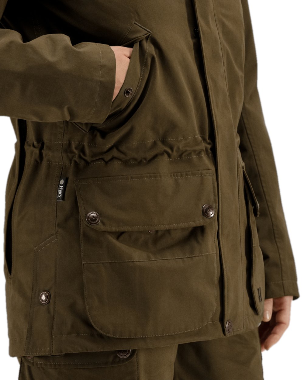 Warm Olive Coloured Harkila Retrieve Lady Jacket on white background #colour_warm-olive