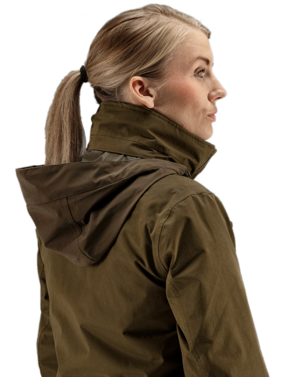 Warm Olive Coloured Harkila Retrieve Lady Jacket on white background #colour_warm-olive