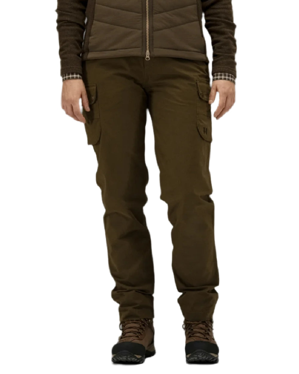 Warm Olive Coloured Harkila Retrieve Lady Trousers on white background #colour_warm-olive