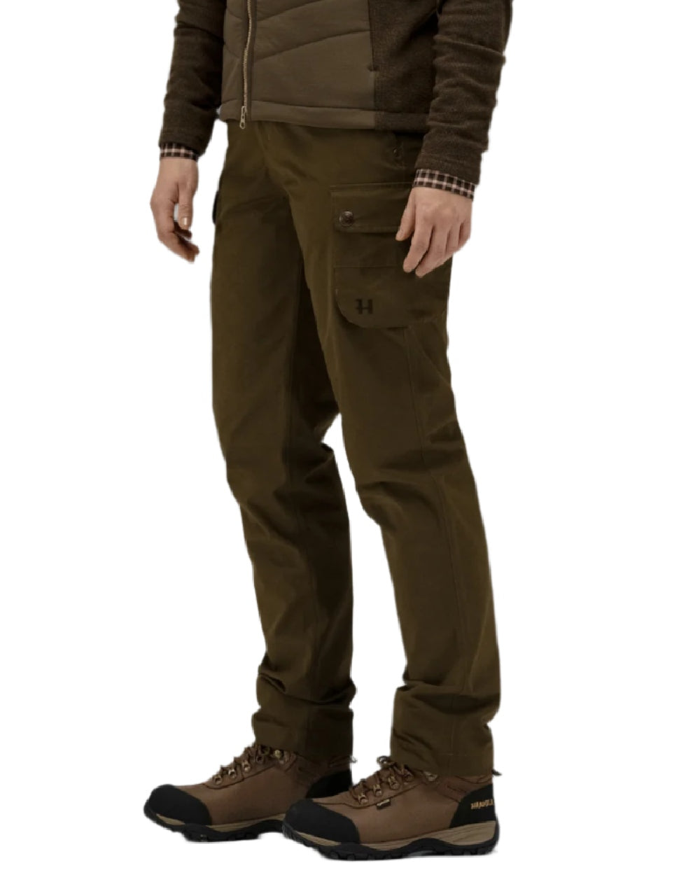 Warm Olive Coloured Harkila Retrieve Lady Trousers on white background #colour_warm-olive