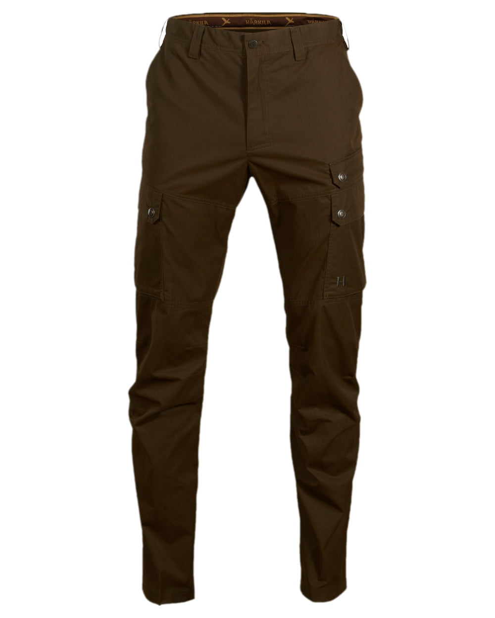 Dark Warm Olive Coloured Harkila Retrieve Light Trousers on white background #colour_dark-warm-olive