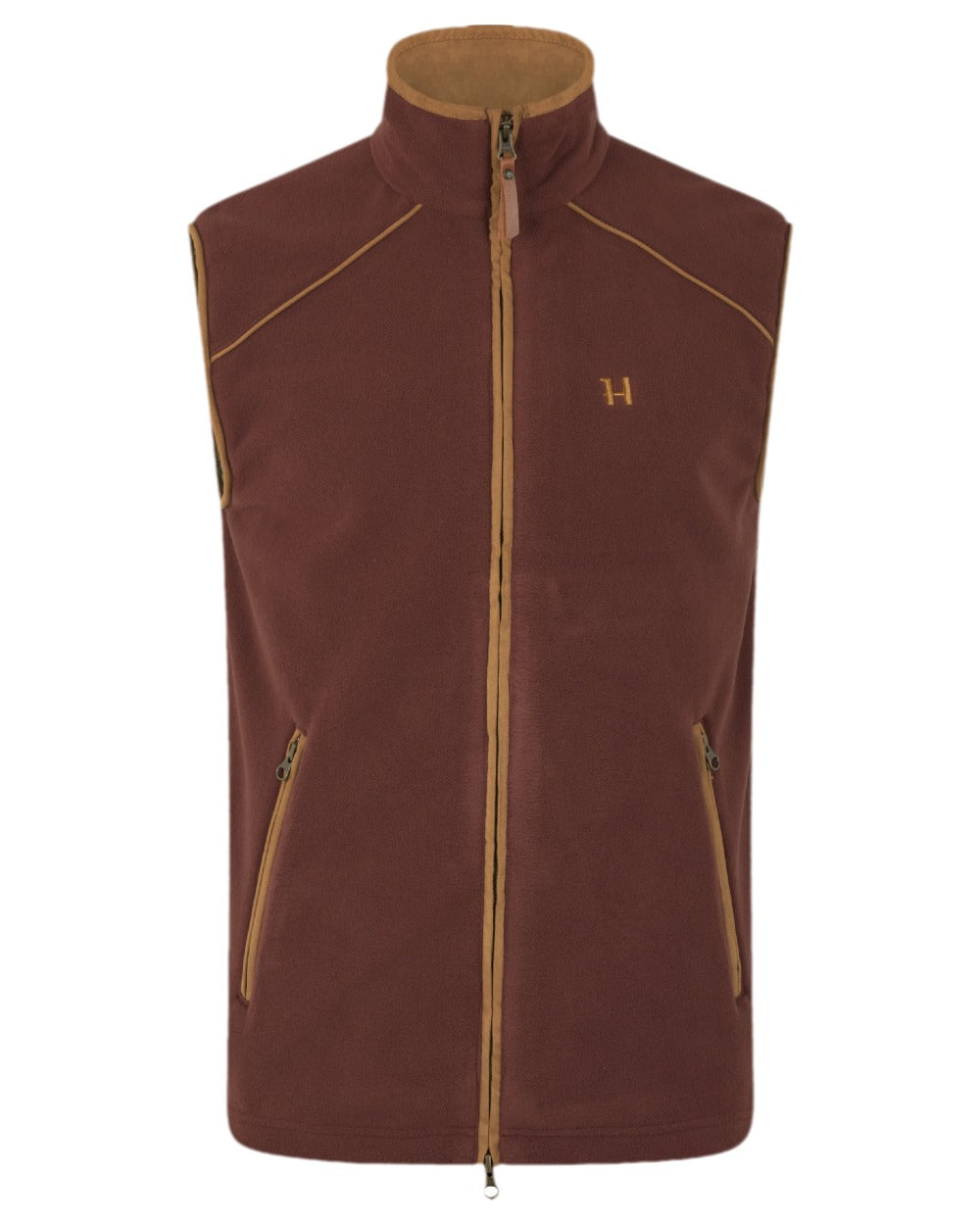 Burgundy Coloured Harkila Sandhem 200 Fleece Waistcoat on white background #colour_burgundy