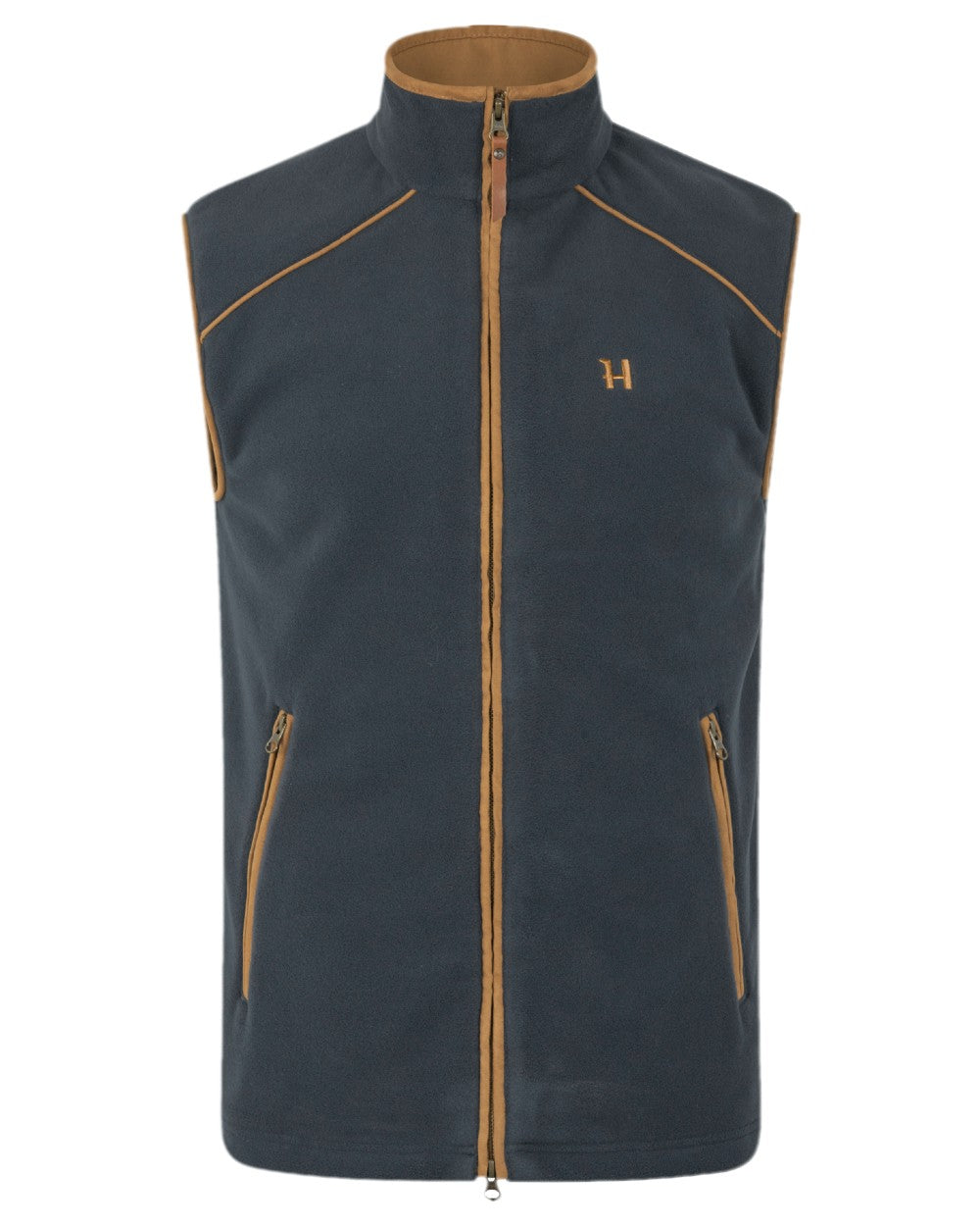 Dark Navy Coloured Harkila Sandhem 200 Fleece Waistcoat on white background #colour_dark-navy