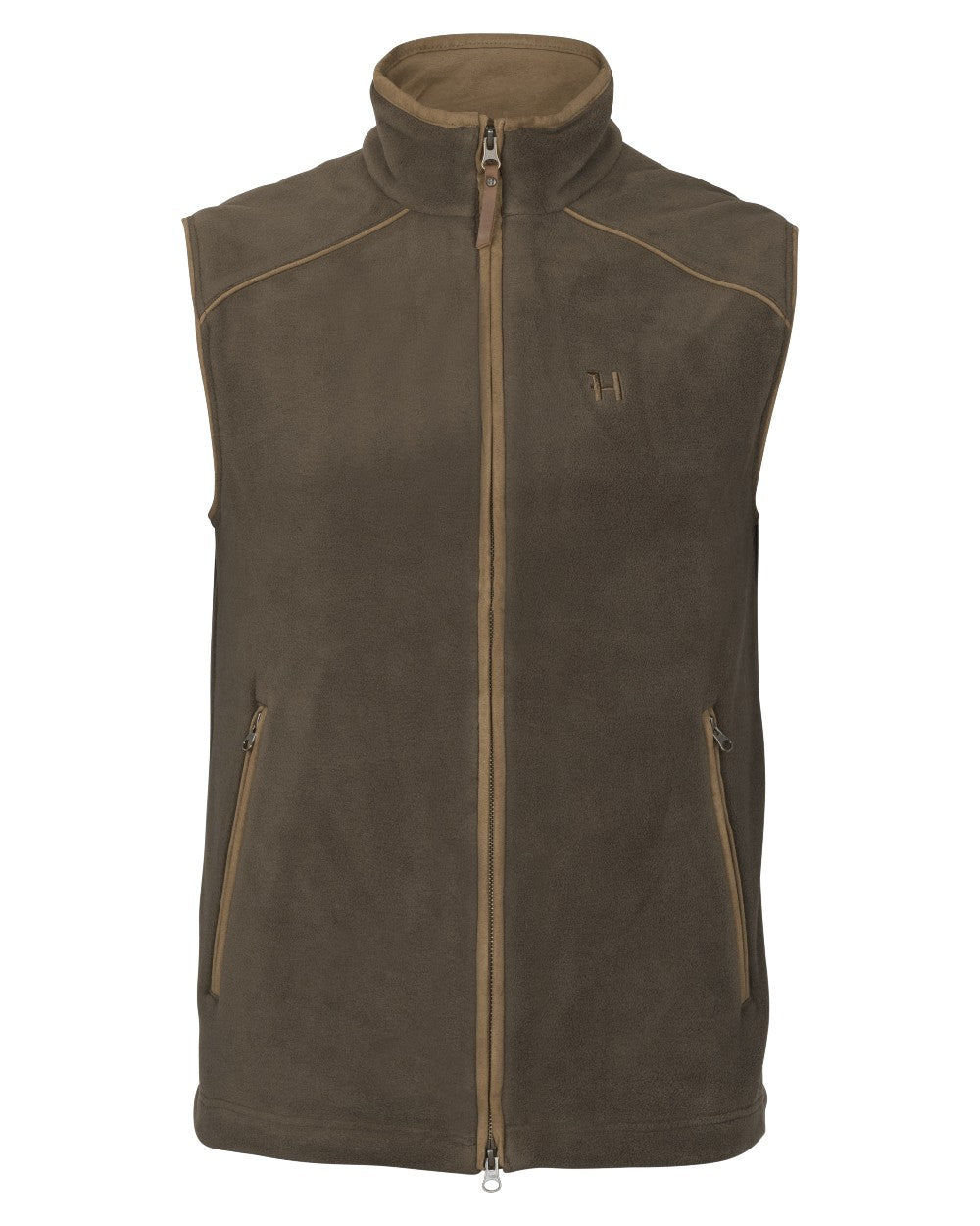 Demitasse Brown Coloured Harkila Sandhem 200 Fleece Waistcoat on white background #colour_demitasse-brown