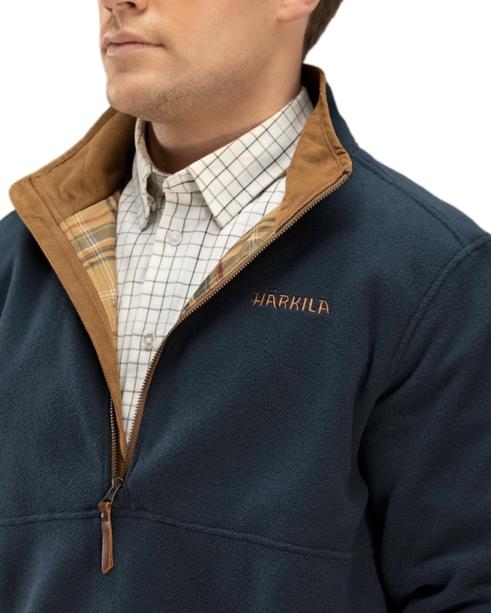 Dark Navy Melange Coloured Harkila Sandhem Fleece Pullover on white background #colour_dark-navy-melange
