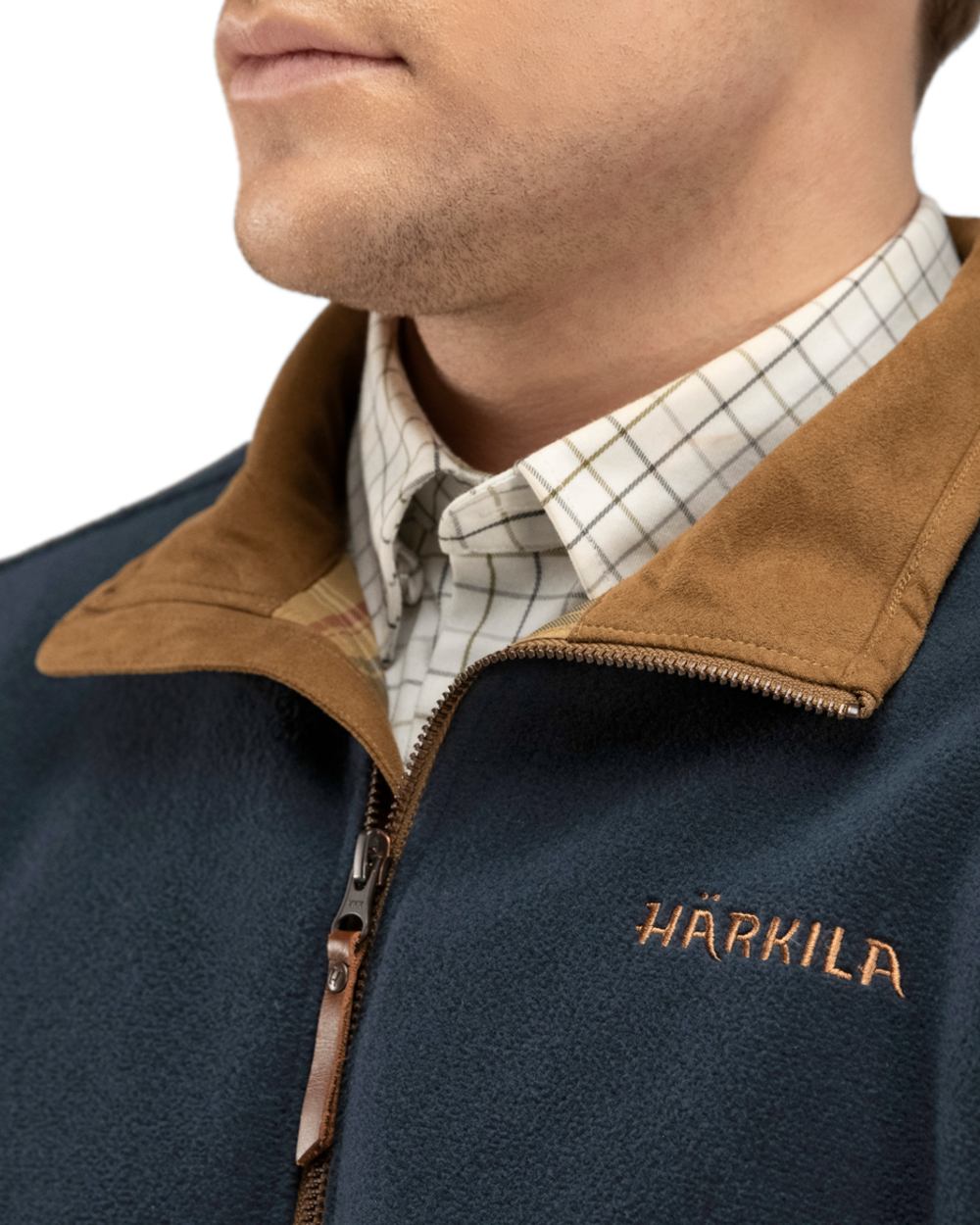 Dark Navy Melange Coloured Harkila Sandhem Fleece Pullover on white background #colour_dark-navy-melange