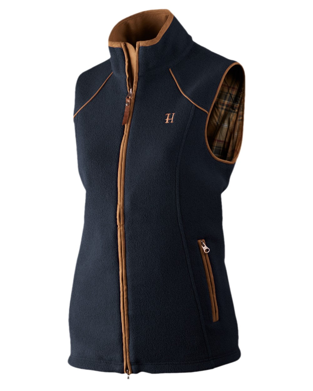 Dark Navy Melange Coloured Harkila Sandhem Lady Fleece Waistcoat on white background #colour_dark-navy-melange