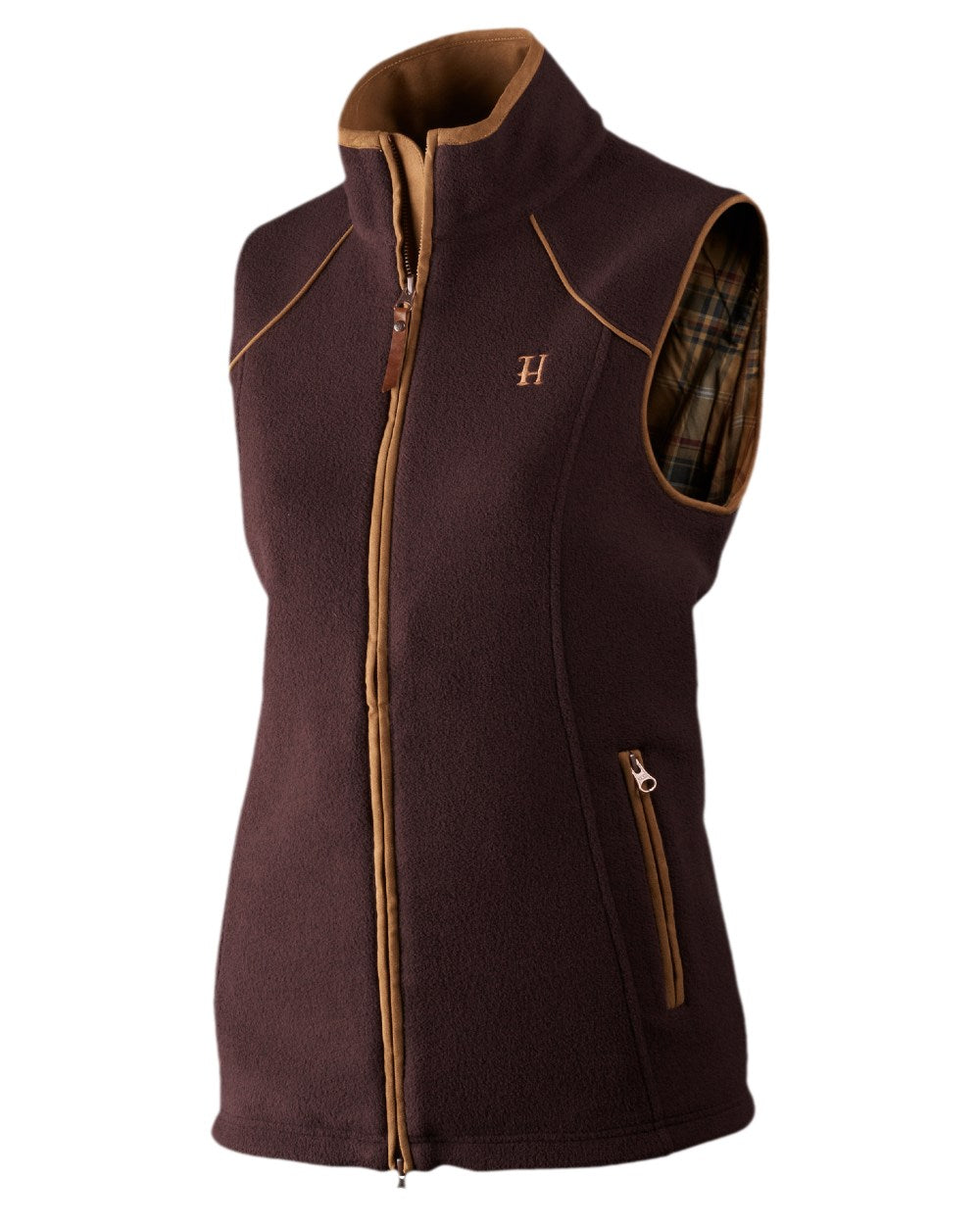 Dark Port Melange Coloured Harkila Sandhem Lady Fleece Waistcoat on white background #colour_dark-port-melange