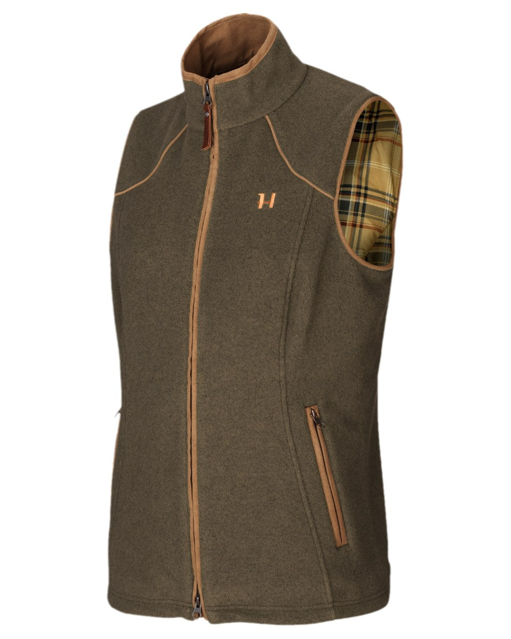 Willow Green Melange Coloured Harkila Sandhem Lady Fleece Waistcoat on white background #colour_willow-green-melange